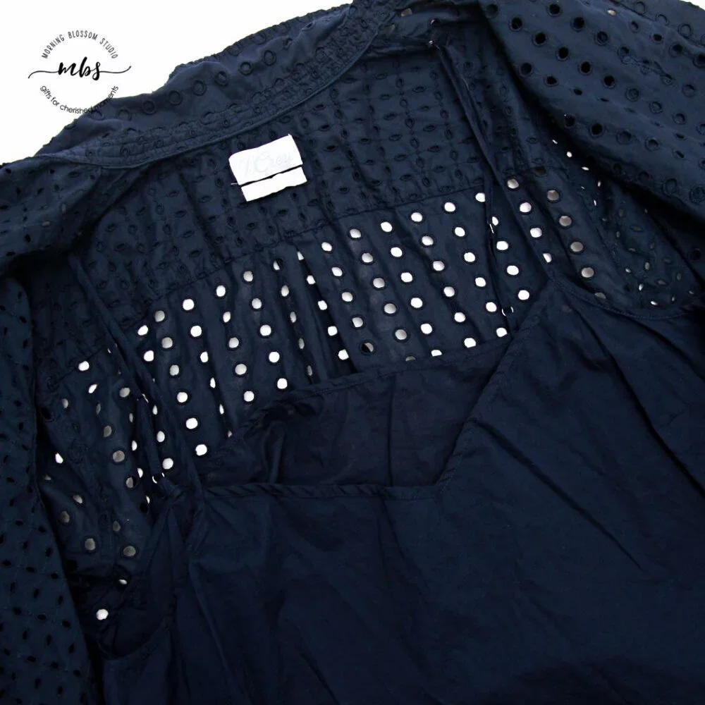 J. Crew Classic Fit Eyelet Button Down Cotton Shirt With Camisole Navy Women‎ 3X